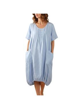 Bella pure Italian linen oversized lagenlook bubble hem blue summer dress